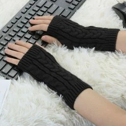 Allegra K Women's Wrist Warmer Stretchy Elastic Thumb Winter Knitted Fingerless Gloves Accessories