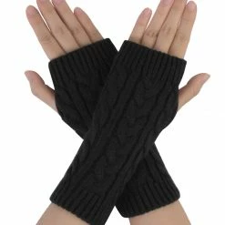 Allegra K Women's Wrist Warmer Stretchy Elastic Thumb Winter Knitted Fingerless Gloves Accessories