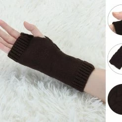 Allegra K Women's Wrist Warmer Stretchy Elastic Thumb Winter Knitted Fingerless Gloves Accessories