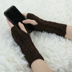 Allegra K Women's Wrist Warmer Stretchy Elastic Thumb Winter Knitted Fingerless Gloves Accessories