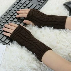 Allegra K Women's Wrist Warmer Stretchy Elastic Thumb Winter Knitted Fingerless Gloves Accessories