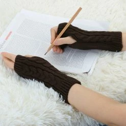 Allegra K Women's Wrist Warmer Stretchy Elastic Thumb Winter Knitted Fingerless Gloves Accessories