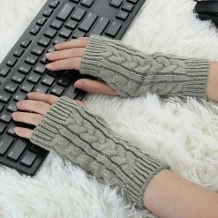 Allegra K Women's Wrist Warmer Stretchy Elastic Thumb Winter Knitted Fingerless Gloves Accessories