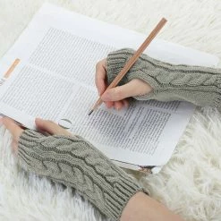 Allegra K Women's Wrist Warmer Stretchy Elastic Thumb Winter Knitted Fingerless Gloves Accessories