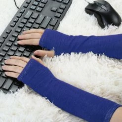 Allegra K Woman Fingerless Tumbhole Elbow Length Knitted Arm Warmers Accessories