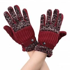 Allegra K Leopard Pattern Full Finger Knitted Gloves For Ladies