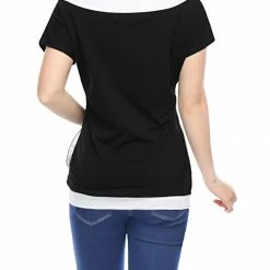 Allegra K Boat Neck Batwing Sleeves Color Block Tunic Top