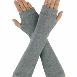 Allegra K Women Long Stripe Thumbhole Fingerless Gloves Elbow Length Arm Warmers