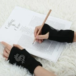 Allegra K Lady Acrylic Fingerless Thumb Hole Fall Wear Gloves Pair