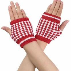 Allegra K Women Winter Palm Warmer Rhombic Ribbed Thumbhole Knitted Fingerless Gloves Accessories