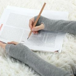 Allegra K Ladies Autumn Knitted Arm Warmmers Thumbhole Long Fingerless Gloves Pair