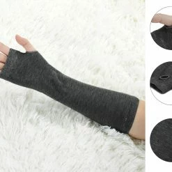 Allegra K Ladies Autumn Knitted Arm Warmmers Thumbhole Long Fingerless Gloves Pair