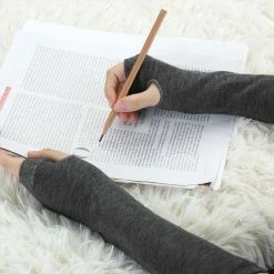 Allegra K Ladies Autumn Knitted Arm Warmmers Thumbhole Long Fingerless Gloves Pair