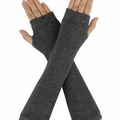 Allegra K Ladies Autumn Knitted Arm Warmmers Thumbhole Long Fingerless Gloves Pair