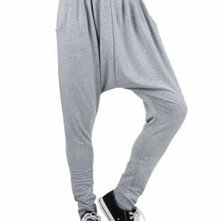 Allegra K Men Solid Black Elastic Waist Slant Pockets Harem Pants