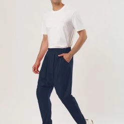 Allegra K Men Solid Black Elastic Waist Slant Pockets Harem Pants