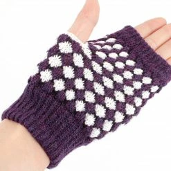 Allegra K Women Winter Palm Warmer Rhombic Ribbed Thumbhole Knitted Fingerless Gloves Accessories