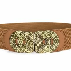 Allegra K Knot Woven Metal Interlocking Buckle Textured Elastic Stretchy Cinch Waistband Waist Belt
