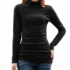 Allegra K Long Sleeves Turtle Neck Slim Top