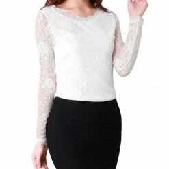 Allegra K Sheer Long Sleeves Flower Embroidery Lace Top 33 Allegra K Sheer Long Sleeves Flower Embroidery Lace Top