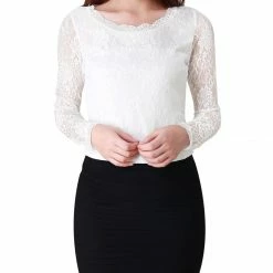 Allegra K Sheer Long Sleeves Flower Embroidery Lace Top 32 Allegra K Sheer Long Sleeves Flower Embroidery Lace Top