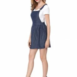Allegra K 65055 Women Dots Pattern Adjustable Shoulder Straps Mini Overall Dress