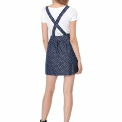 Allegra K 65055 Women Dots Pattern Adjustable Shoulder Straps Mini Overall Dress