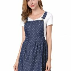 Allegra K 65055 Women Dots Pattern Adjustable Shoulder Straps Mini Overall Dress