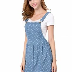 Allegra K 65055 Women Dots Pattern Adjustable Shoulder Straps Mini Overall Dress