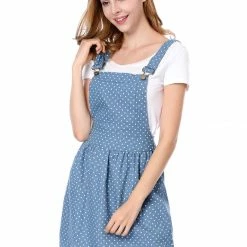 Allegra K 65055 Women Dots Pattern Adjustable Shoulder Straps Mini Overall Dress