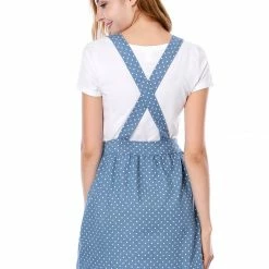 Allegra K 65055 Women Dots Pattern Adjustable Shoulder Straps Mini Overall Dress