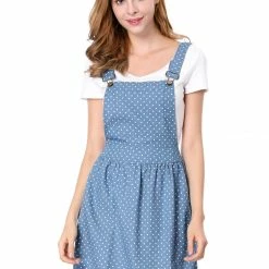 Allegra K 65055 Women Dots Pattern Adjustable Shoulder Straps Mini Overall Dress