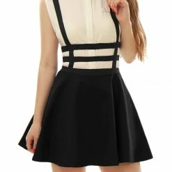 Allegra K Women Elastic Waist Cut Out A Line Mini Suspender Skirt Clothing