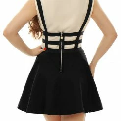 Allegra K Women Elastic Waist Cut Out A Line Mini Suspender Skirt Clothing
