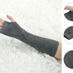 Allegra K Women Thumbhole Elbow Length Fingerless Arm Warmers Gloves Pair Accessories