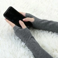Allegra K Women Thumbhole Elbow Length Fingerless Arm Warmers Gloves Pair Accessories