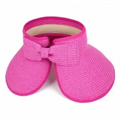 Allegra K Accessories Women Bowknot Decor Beach Sun Visor Foldable Roll Up Straw Hat