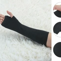 Allegra K Women Long Stripe Thumbhole Fingerless Gloves Elbow Length Arm Warmers