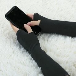 Allegra K Women Long Stripe Thumbhole Fingerless Gloves Elbow Length Arm Warmers