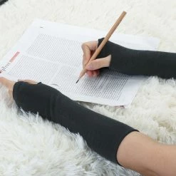 Allegra K Women Long Stripe Thumbhole Fingerless Gloves Elbow Length Arm Warmers