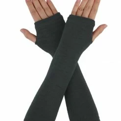 Allegra K Women Long Stripe Thumbhole Fingerless Gloves Elbow Length Arm Warmers