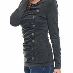 Women Allegra K Cowl Neck Long Sleeves Buttons Decor Ruched Top 175 Women Allegra K Cowl Neck Long Sleeves Buttons Decor Ruched Top