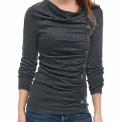 Women Allegra K Cowl Neck Long Sleeves Buttons Decor Ruched Top 176 Women Allegra K Cowl Neck Long Sleeves Buttons Decor Ruched Top