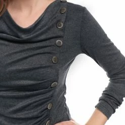 Women Allegra K Cowl Neck Long Sleeves Buttons Decor Ruched Top 177 Women Allegra K Cowl Neck Long Sleeves Buttons Decor Ruched Top