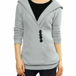 Allegra K Shawl Collar Buttons Decor Hooded Tunic Sweater