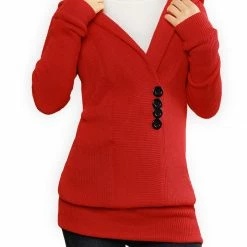 Allegra K Shawl Collar Buttons Decor Hooded Tunic Sweater