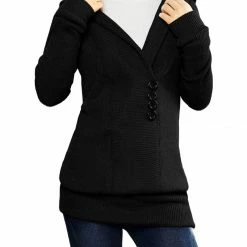 Allegra K Shawl Collar Buttons Decor Hooded Tunic Sweater