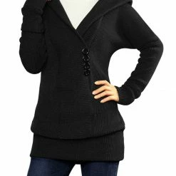 Allegra K Shawl Collar Buttons Decor Hooded Tunic Sweater