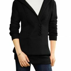 Allegra K Shawl Collar Buttons Decor Hooded Tunic Sweater
