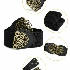 Allegra K Women Gold Tone Flower Design Metal Interlocking Buckle Elastic Cinch Belt Waistbelt 9 Allegra K Women Gold Tone Flower Design Metal Interlocking Buckle Elastic Cinch Belt Waistbelt